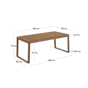 Emili solid acacia garden table, 180 x 90 cm FSC 100% - sizes