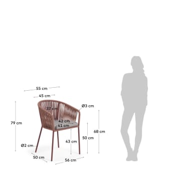 Καρέκλα Yanet, σκοινί σε τερακότα, πόδια σε γαλβανισμένο ατσάλι - μεγέθη