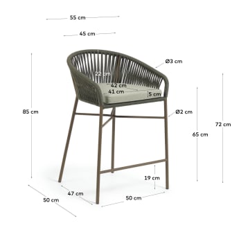 Yanet stool made from green cord and galvanised steel, height 65 cm - sizes