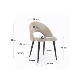 Καρέκλα Mael, μπεζ chenille  και μεταλλικά πόδια σε μαύρο φινίρισμα - μεγέθη