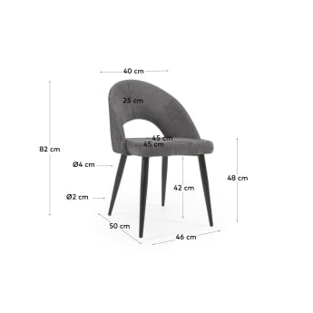 Καρέκλα Mael, γκρι chenille  και μεταλλικά πόδια σε μαύρο φινίρισμα - μεγέθη