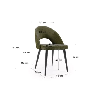 Green chenille Mael chair with steel legs with black finish - sizes