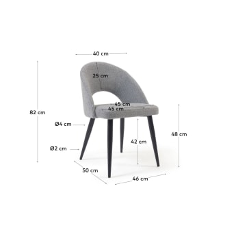 Καρέκλα Mael, μεταλλικά πόδια σε μαύρο φινίρισμα, γκρι - μεγέθη
