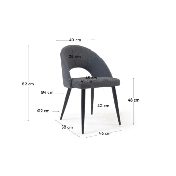 Dark grey Mael chair with steel legs with black finish - sizes