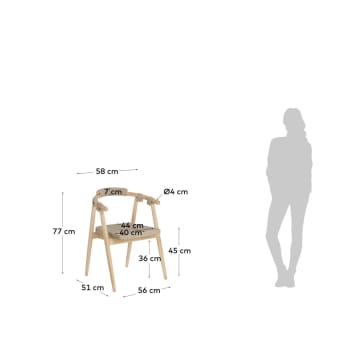 Καρέκλα Majela, μασίφ ξύλο ευκαλύπτου σε φινίρισμα δρυός, μπεζ σκοινί 100% FSC - μεγέθη