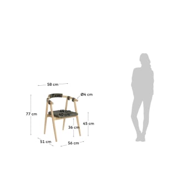 Καρέκλα Majela, μασίφ ξύλο ευκαλύπτου σε φινίρισμα δρυός και πράσινο σκοινί 100% FSC - μεγέθη