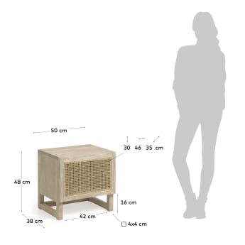 Table de chevet Rexit bois massif et contreplaqué de Mindy avec rotin 50 x 48 cm - dimensions