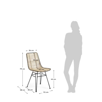 Καρέκλα Tishana, ρατάν και μαύρο μεταλλικό φινίρισμα - μεγέθη