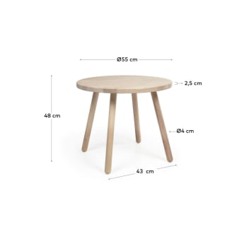 Mesa infantil redonda Dilcia madeira maciça de seringueira Ø 55 cm - tamanhos