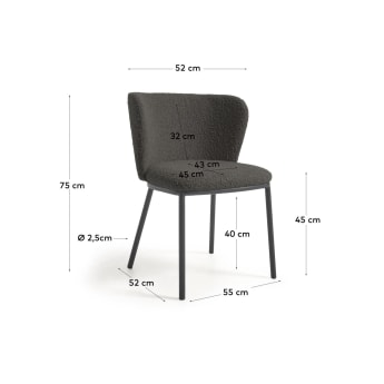Krzesło Ciselia czarne boucle i czarne metalowe nogi - rozmiary