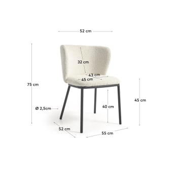 Καρέκλα Ciselia, λευκό σε υφή προβάτου και μαύρο μέταλλο - μεγέθη