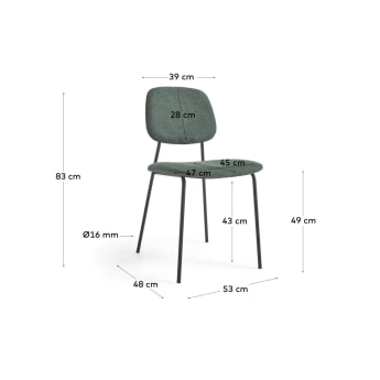 Καρέκλα Benilda, σκούρο πράσινο, καπλαμάς δρυός και ατσάλι σε μαύρο φινίρισμα - μεγέθη