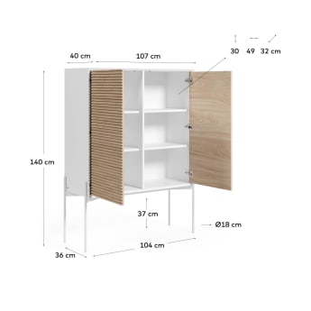 Marielle 2 door sideboard in ash wood veneer w/ white lacquer & metal, 107 x 140 cm - sizes