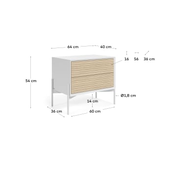 Marielle bedside table made from ash wood with white lacquer 64 x 54 cm - sizes