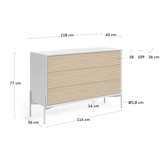 Marielle dresser with three drawers ash wood with white lacquer 116 x ...