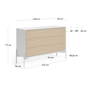 Marielle dresser with three drawers ash wood with white lacquer 116 x 76 cm. - sizes