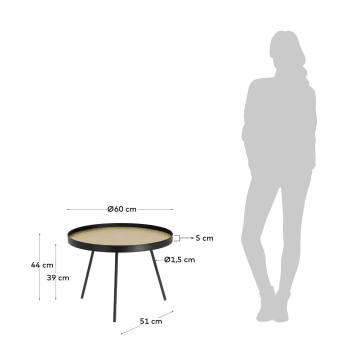 Table d’appoint Nenet en MDF effet chêne et structure en acier noir Ø 60 cm - dimensions
