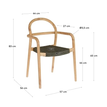 Cadeira empilhável Sheryl de madeira maciça de eucalipto e corda verde FSC 100% - tamanhos