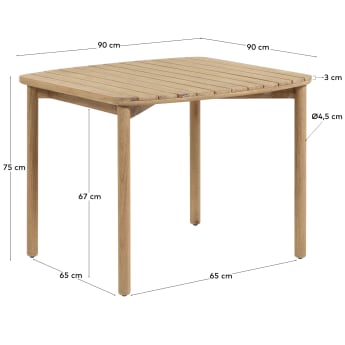 Table Sheryl en bois d'eucalyptus 90 x 90 cm FSC 100% - dimensions