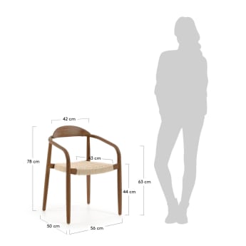Nina chair in solid acacia wood with walnut finish and beige rope seat - sizes