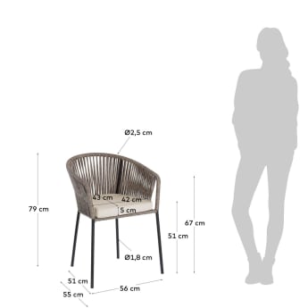 Yanet cord chair in grey - sizes