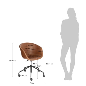 Καρέκλα γραφείου Yvette, καφέ συνθετικό δέρμα - μεγέθη