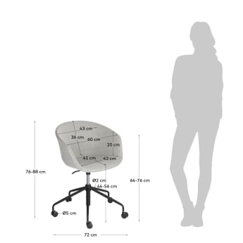 Chaise de bureau Yvette gris clair - dimensions