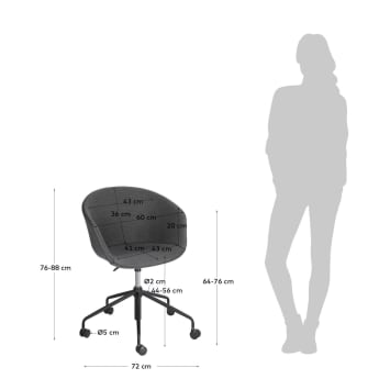 Chaise de bureau Yvette gris foncé - dimensions