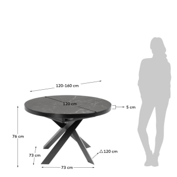 Vashti extendable table Ø 120 (160) cm porcelain - sizes