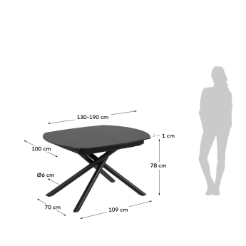 Yodalia extendable glass table with steel legs with black finish 130 (190) x 100 cm - sizes