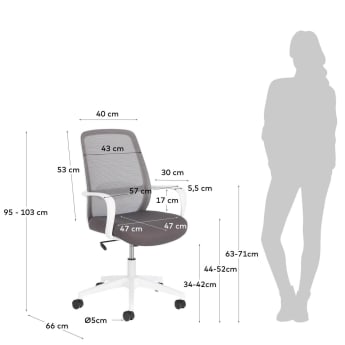 Καρέκλα γραφείου Melva, γκρι - μεγέθη