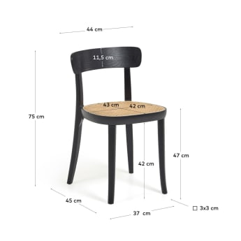 Romane chair in solid beech with black finish, ash veneer and rattan - sizes