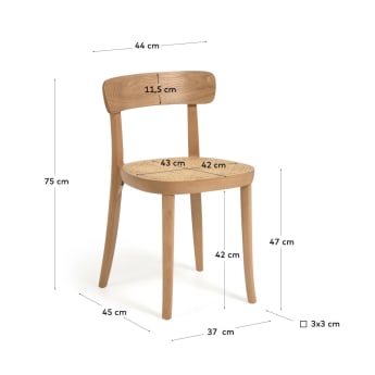 Καρέκλα Romane, ξύλο οξυάς σε φυσικό φινίρισμα, καπλαμάς οξυάς και ρατάν - μεγέθη