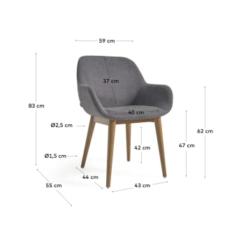 Konna chair in dark grey with solid ash wood legs in a dark finish FR - sizes