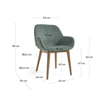Konna chair in green with solid ash wood legs in a dark finish - sizes