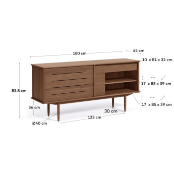 Carolin walnut wood veneer sideboard with 2 doors and 1 drawer, 180 x 83.8 cm - sizes