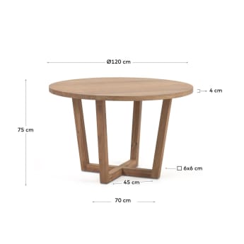 Table ronde Nahla en bois massif d'acacia finition naturelle Ø 120cm - dimensions