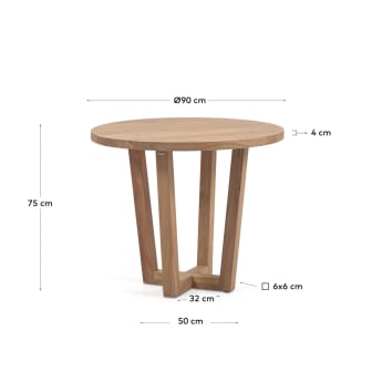 Tavolo rotondo Nahla in legno massello di acacia con finitura naturale Ø 90 cm - dimensioni