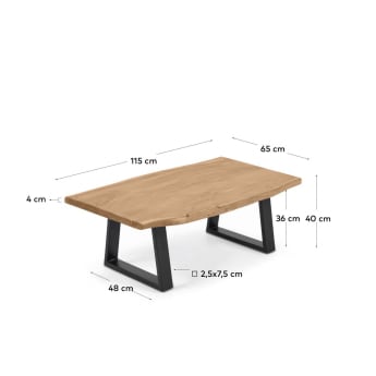 Τραπέζι σαλονιού Nahla, μασίφ ξύλο ακακίας σε φυσικό φινίρισμα, 115x65εκ - μεγέθη