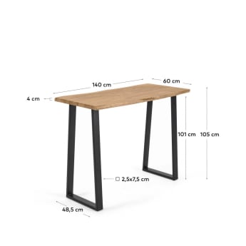 Table haute Alaia en bois massif d'acacia finition naturelle 140 x 60cm - dimensions