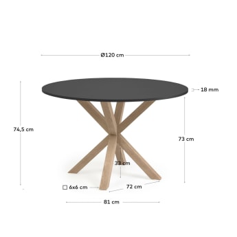 Table ronde Full Argo Ø 119 cm en MDF laqué noir pieds en acier effet bois - dimensions