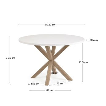 Stół okrągły Full Argo melaminowy biały i nogi z wykończeniem o efekcie drewna Ø 119 cm - rozmiary