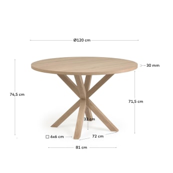 Full Argo round Ø 119 cm natural melamine table with steel legs with wood-effect finish - sizes