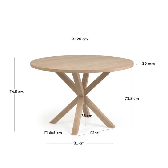Mesa redonda Full Argo de melamina acabado natural patas de acero efecto madera Ø 119 cm - tamaños