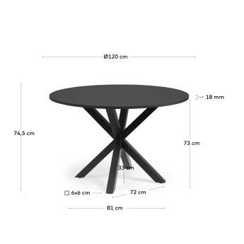 Table ronde Full Argo Ø 119 cm en MDF laqué noir pieds en acier finition noire - dimensions