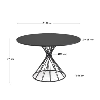 Table ronde Niut en MDF laqué noir et pieds en acier finition noire Ø 120 cm - dimensions