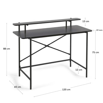 Galatia black melamine desk with metal legs in black finish 120 x 60 cm - sizes