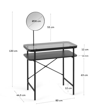 Galatia black melamine dressing table with metal legs in black finish 80 x 44,5 cm - sizes