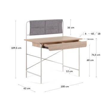 Yamina melamine and metal desk with white finish 100 x 60 cm - sizes
