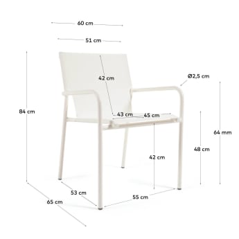 Krzesło ogrodowe sztaplowane Zaltana z aluminium malowanego na biało matowo - rozmiary